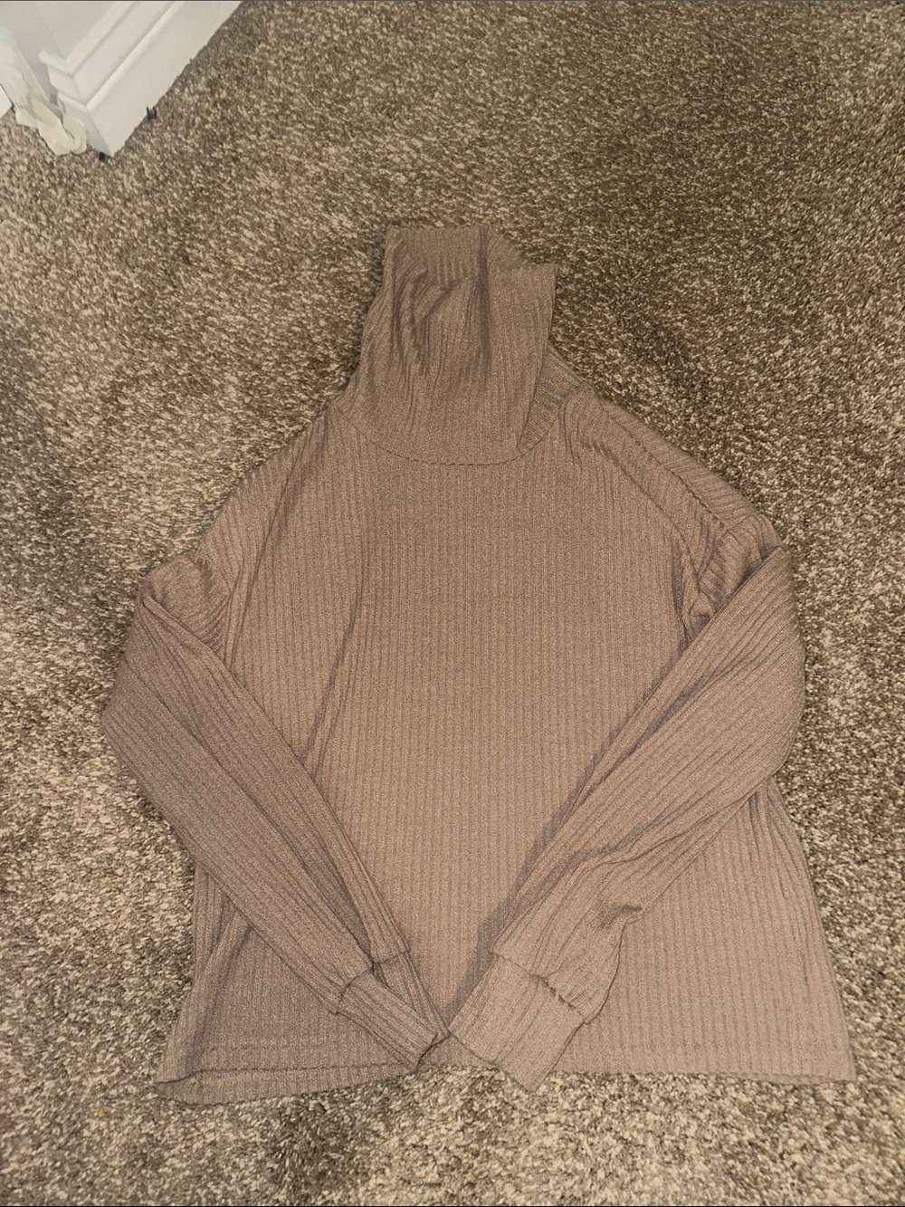 SHEIN Ribbed Cowl Neck Sweater in Taupe